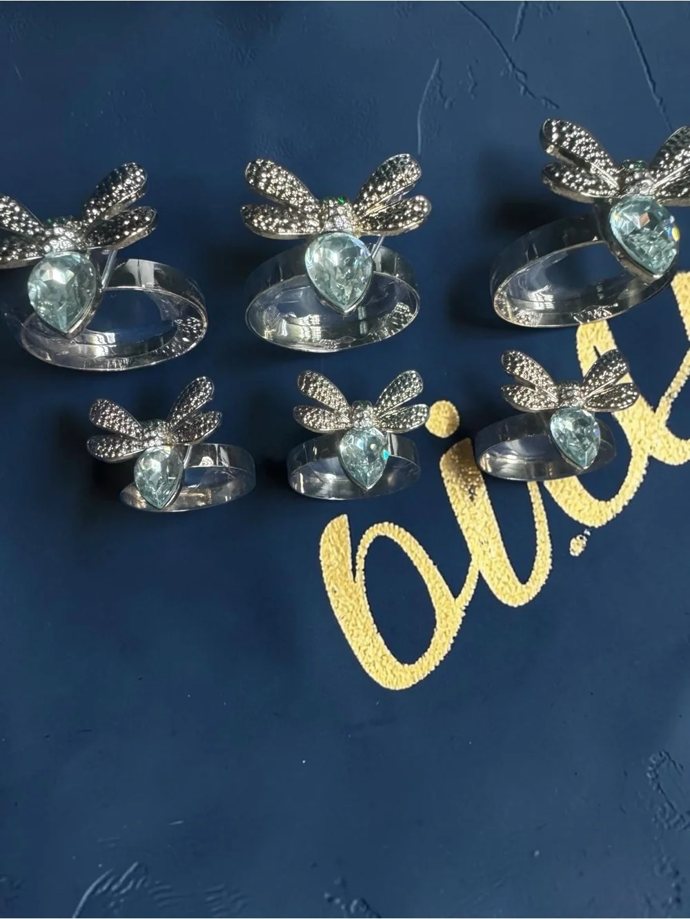 Joy by Joanna Buchanan Rhinestone Bee Napkin Ring Set of 6